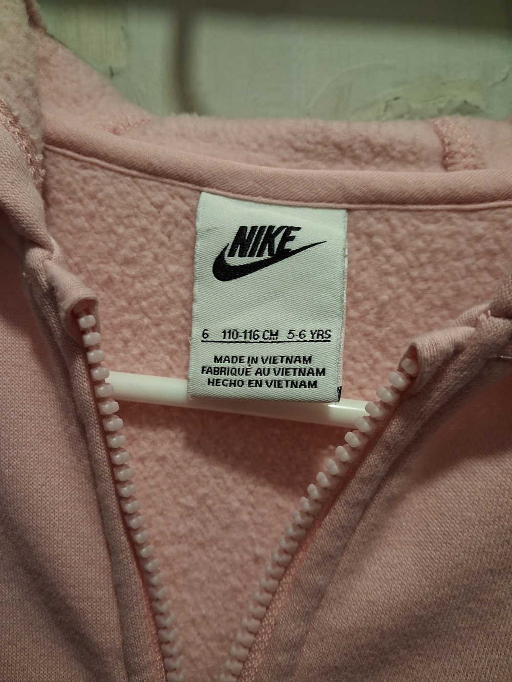 Nike Kids Pink Fleece Zip Up Hoodie- Size 5-6 Yrs